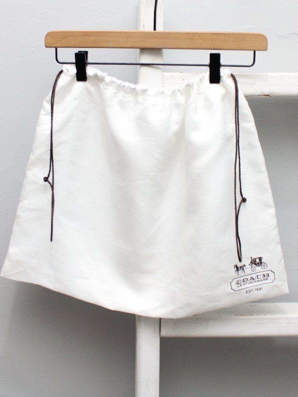 Coach Authentic Drawstring Dust Bag with Logo White Brown 19"L x 15"H